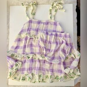 Angel Dear Lavender & White Gingham Ruffle Sundress with Bloom Trim